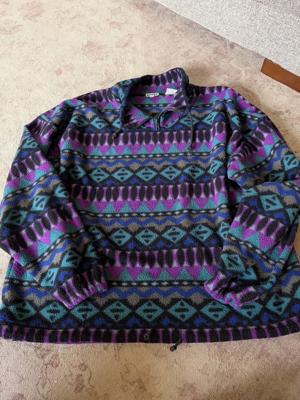 Vintage 90s Style Quarter-Zip Fleece Sweater in Purple and Teal
